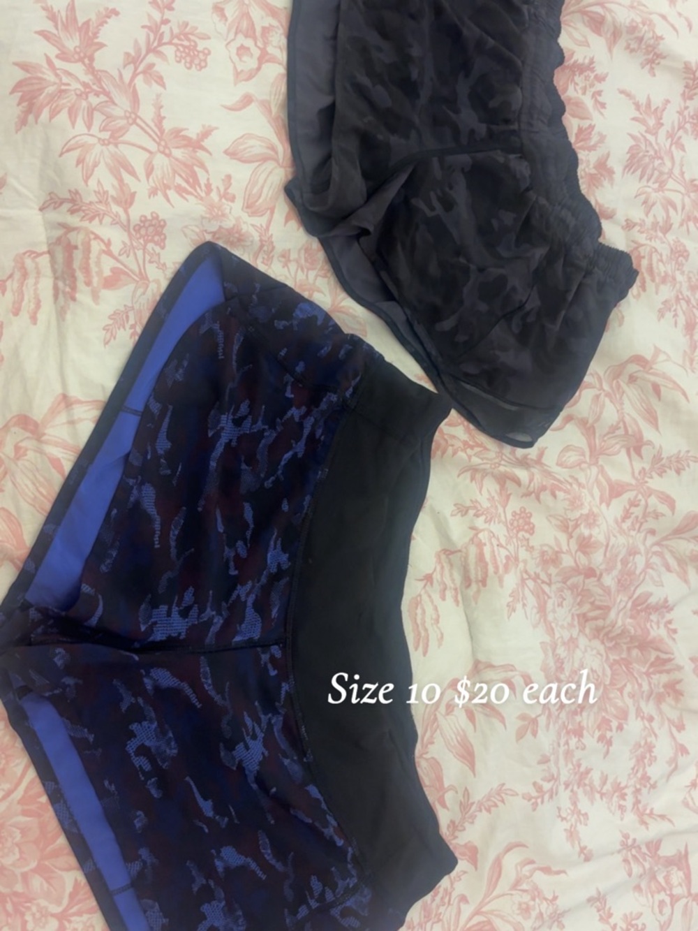 Black camo hotty hots and blue lululemon camo speed ups